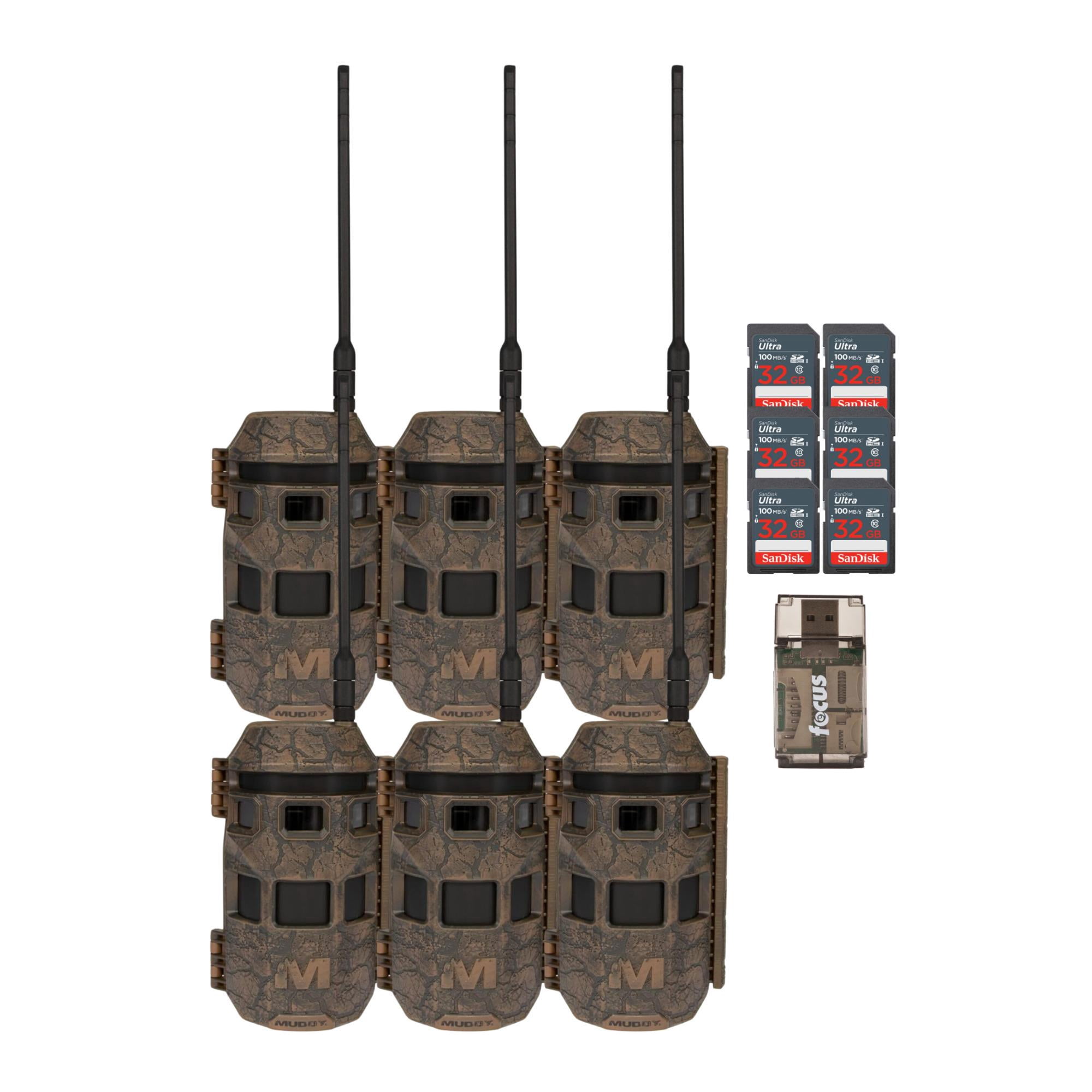 Muddy Trifecta 180 Cellular Trail Camera 36MP 1080p (6-Pack, Brown) Bundle with 6 x 32 GB Memory Card and Card Reader (13 items)