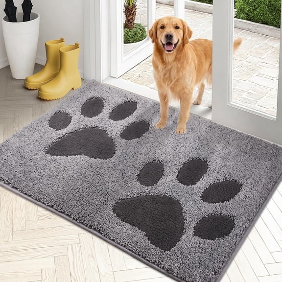 Dog Door Mats for Muddy Shoes and Paws, Non Slip Low-Profile Washable Indoor Doormats, Absorbent Dirt Trapper Entryway Rugs,16"x24" Grey