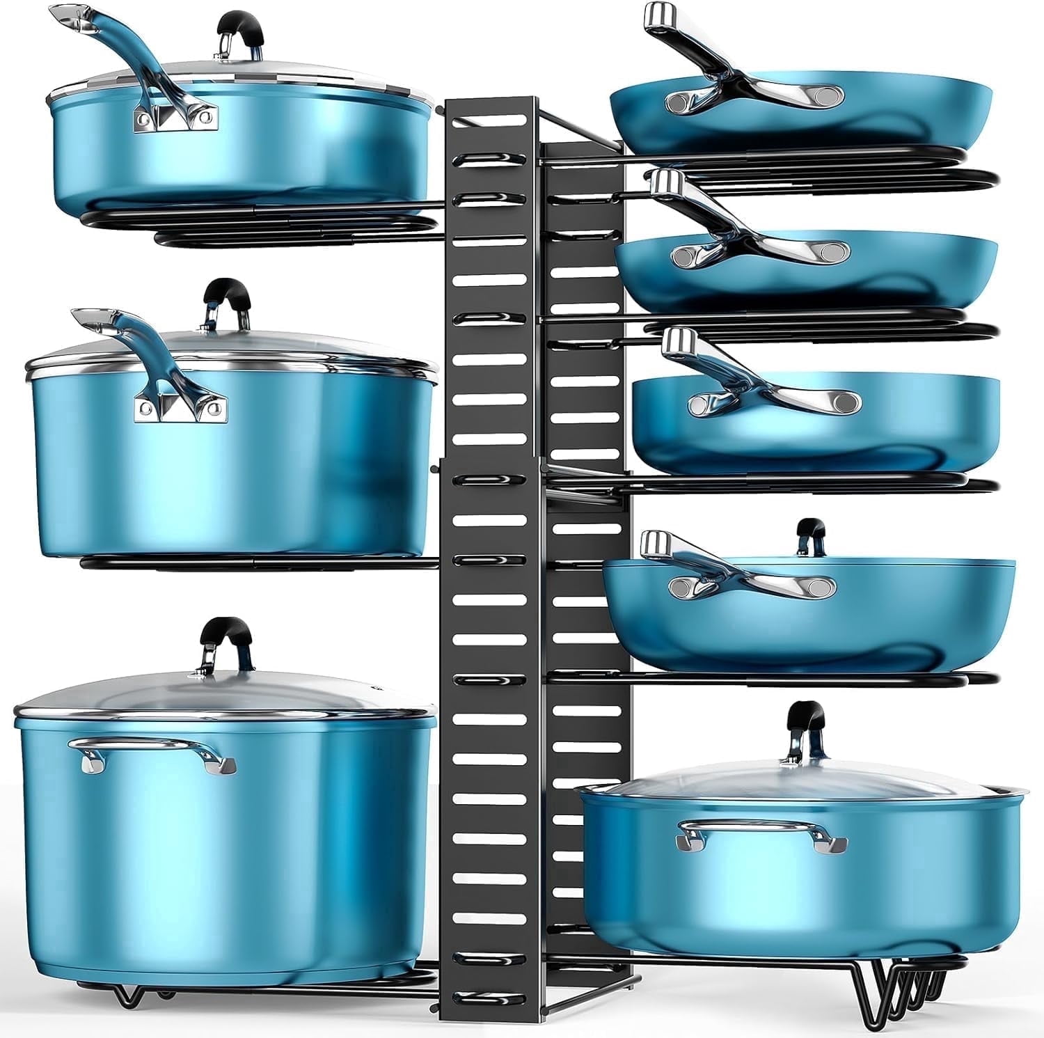 Mudeela Pots and Pans Organizer, 8-Tier Adjustable Pot Rack for Cabinet, Black