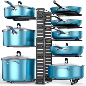PANTASIA Pots and Pans Organizer, 8-Tier Adjustable Pot Rack for Cabinet, Black