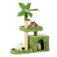 Mudie 31.5" Cat Tree Cat Tower for Indoor Cats with Green Leaves, Cat Condo Cozy Plush Cat House