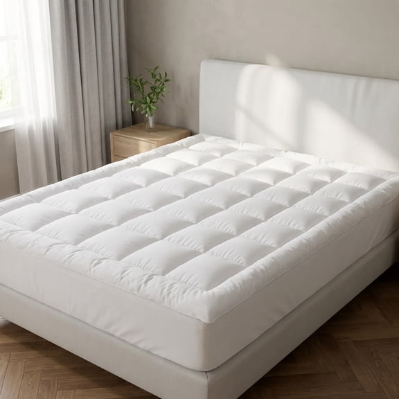Mudie Mattress Pads with Checkered Pattern Comfortable and Supportive Bedding Accessory Hypoallergenic for Ultimate Sleep Experience,White,King