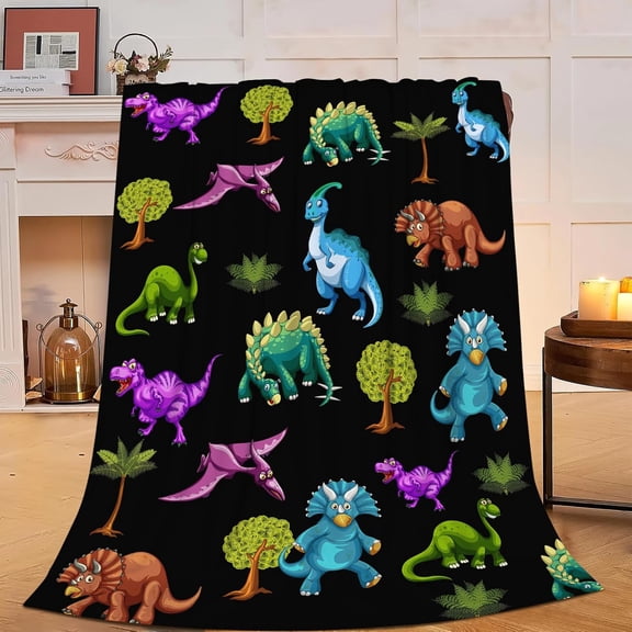Mudiwa Dinosaur Flannel Plush Blanket - Cozy Fleece Bedding Decor - Cute Animal Gifts for Women, men, Users, Adults, Women - Bed and Travel - 40"x50"