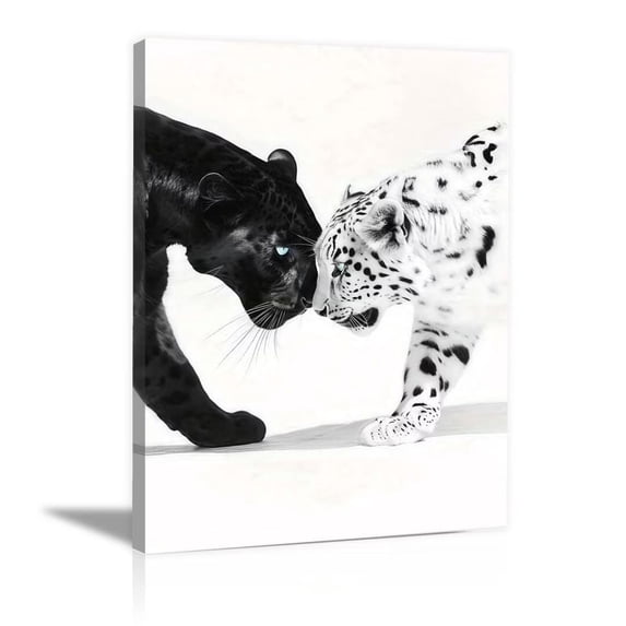 Mudket Black & White Leopard Panther Nuzzle Canvas Wall Art, Modern Minimalist Canvas Art for Living Room Bedroom Print for Entryway Home Decor , Framed Ready to Hang - 12"L x 8"W