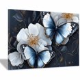 thumbnail image 1 of Mudket Blue and Gold-Trimmed Butterflies with White Roses Canvas Wall Art, Floral Wall Decor, Framed Ready to Hang Artwork for Living Room Bedroom Office - 12"L x 8"W, 1 of 10