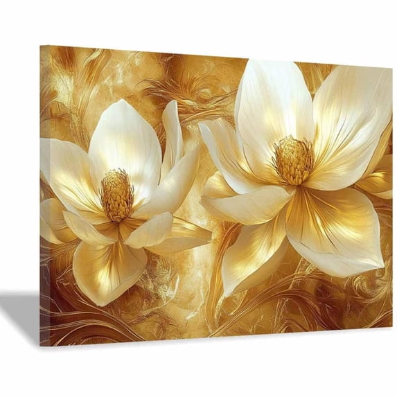 Mudket Canvas Print Framed Ready to Hang White Magnolia Floral Wall Art, Abstract Flower Wall Decor Floral Canvas Artwork for Living Room Bedroom Wedding Decor, Botanical Pictures - 12"L x 8"W