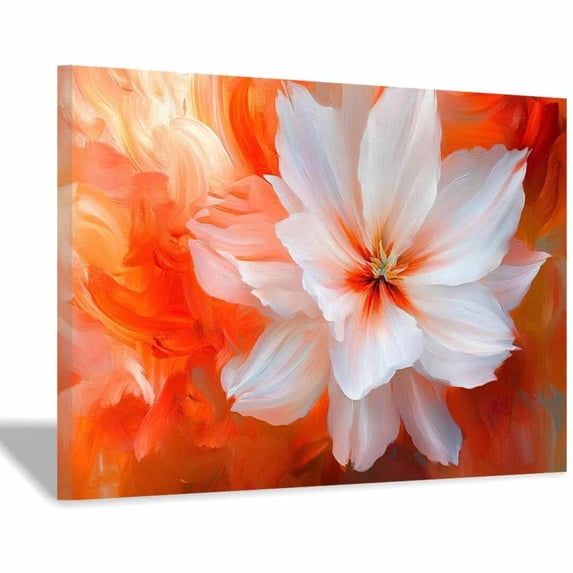 Mudket Canvas Wall Art Framed Ready to Hang Orange White Abstract Flower Print, Colorful Floral Wall Decor Floral Canvas Artwork for Living Room Bedroom Office, Modern Pictures - 12"L x 8"W