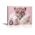 thumbnail image 1 of Mudket Disco Ball Pink Leopard Canvas Wall Art, Trendy Beautiful Party Print with Tropical Jungle Design, Waterproof Framed Art for Living Room, Ready to Hang - 12"L x 8"W, 1 of 8