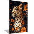 thumbnail image 1 of Mudket Floral Leopard Canvas Wall Art, Leopard with Orange Flowers Print Trendy Wall Decor Framed Ready to Hang for Living Room - 12"L x 8"W, 1 of 10