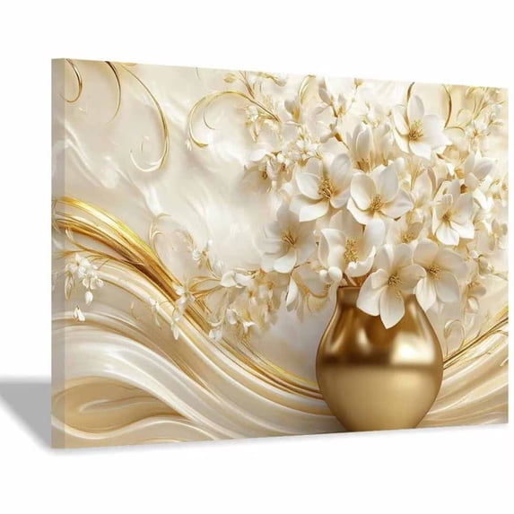 Mudket Framed,Canvas Wall Art,Ready to Hang, Cream Vase White Magnolia Floral Canvas Print, Modern Elegant Wall Decor, Floral Artwork for Bedroom Entryway Living Room Decor - 12"L x 8"W