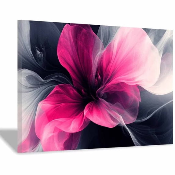 Mudket Framed, Canvas Wall Art, Ready to Hang, Gradient Pink Floral Wall Art, Modern Abstract Flower Wall Decor, Floral Prints for Bedroom Living Room Luxury Office Decor - 12"L x 8"W