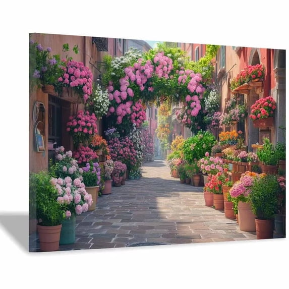 Mudket Framed Canvas Wall Art Ready to Hang, Pink Hydrangea Print, Farmhouse street Botanical Landscape Wall Decor Canvas Artwork for Living Room Kitchen Bedroom - 12"L x 8"W