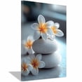 thumbnail image 1 of Mudket Framed,Canvas Wall Art,Ready to Hang,Plumeria Flower Stacked Stones Still Life Canvas Print,Botanical Wall Decor, Floral Artwork for Bathroom Bedroom Office Decor - 12"L x 8"W, 1 of 10