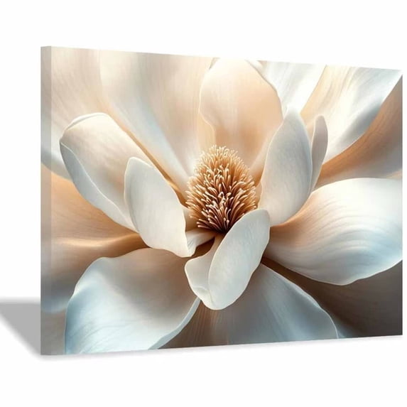 Mudket Framed Canvas Wall Art Ready to Hang, White Magnolia Flower Close Up Floral Canvas Wall Art, Vintage Botanical Wall Decor, Flower Wall Art, Wall Pictures for Living Room - 12"L x 8"W