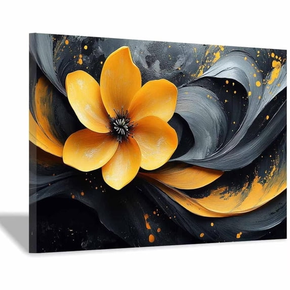 Mudket Framed Canvas Wall Art Ready to Hang, Yellow Print, Modern Abstract Floral Wall Decor Canvas Artwork for Living Room Bedroom Office, Bold Botanical Flower Pictures - 12"L x 8"W