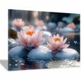 thumbnail image 1 of Mudket Framed Canvas Wall Art Soft Pink Lotus Flower Stone Pond Prints Wall Decor Calming Botanical Canvas Print Ready to Hang for Bedroom Bathroom Office Relax Wall Pictures - 12"L x 8"W, 1 of 10