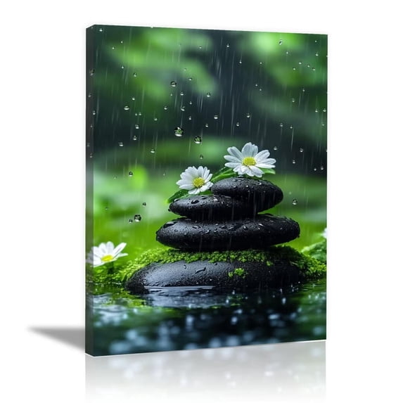 Mudket Framed Canvas Wall Art, White Orchid Candles Zen Stones Wall Decor, Elegant Calming Spa Floral Waterproof Art Prints for Bathroom Bedroom Living Room Home Decor - 12"L x 8"W
