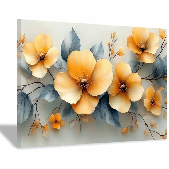 Mudket Framed Canvas Wall Art Yellow Flower Prints Wall Decor Neutral Botanical Canvas Print Ready to Hang for Living Room Bedroom Office Farmhouse Wall Decor - 12"L x 8"W