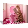 thumbnail image 1 of Mudket Framed Cheetah Reading Newspaper on Pink Toilet Canvas Wall Art, Funny Leopard Print Bathroom Wall Decor, Cute Animal Wall Art Ready to Hang - 12"L x 8"W, 1 of 10