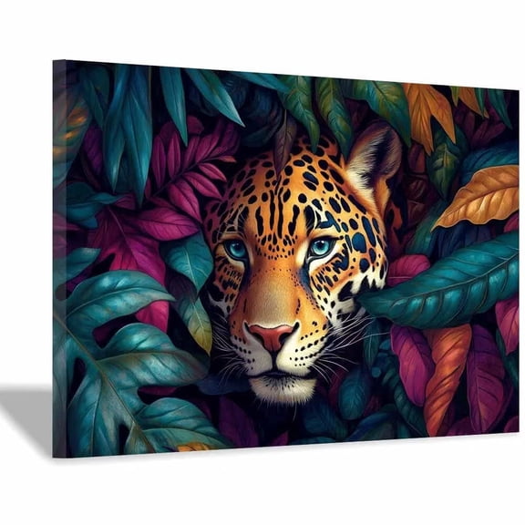 Mudket Framed Colorful Jungle Leopard Canvas Wall Art, Vibrant Leopard Print Wall Decor for Living Room Bedroom, Trendy Jungle Animal Wall Art, Ready to Hang - 12"L x 8"W