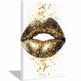 thumbnail image 1 of Mudket Framed Gold Lips Canvas Wall Art, Sparkling Gold Lips Print, Glam Wall Decor for Bedroom Bathroom, Ready to Hang - 12"L x 8"W, 1 of 10