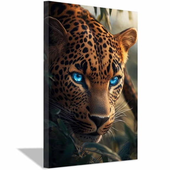 Mudket Framed Jungle Leopard Canvas Wall Art, Leopard with Blue Eyes Print, Modern Animal Wall Decor for Living Room Bedroom Office - 40"L x 28"W