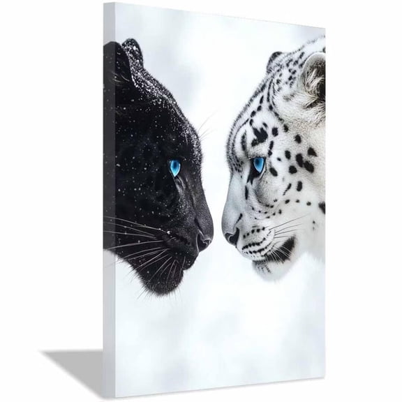 Mudket Framed Leopard Canvas Wall Art, Blue Eyes Animal Print Wall Decor, Ready to Hang for Living Room Bedroom - 12"L x 8"W