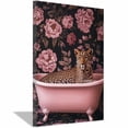 thumbnail image 1 of Mudket Framed Leopard in Pink Bathtub Canvas Wall Art, Floral Bathroom Wall Decor, Cute Trendy Art Ready to Hang - 12"L x 8"W, 1 of 10