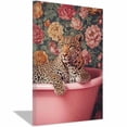 thumbnail image 1 of Mudket Framed Leopard in Pink Bathtub Canvas Wall Art, Floral Cheetah Print Bathroom Wall Decor, Cute Trendy Art Ready to Hang - 12"L x 8"W, 1 of 10