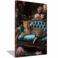 thumbnail image 1 of Mudket Framed Leopard on Blue Sofa Canvas Wall Art, Floral Leopard Print, Vintage Animal Wall Decor for Living Room Bedroom - 12"L x 8"W, 1 of 10