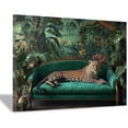 thumbnail image 1 of Mudket Framed Leopard on Green Velvet Sofa Canvas Wall Art, Jungle Leopard Print Living Room Decor, Wild Animal Wall Art Ready to Hang - 12"L x 8"W, 1 of 10