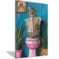 thumbnail image 1 of Mudket Framed Leopard on Toilet Reading Newspaper Canvas Wall Art, Funny Bathroom Wall Decor, Ready to Hang - 12"L x 8"W, 1 of 10