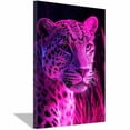 thumbnail image 1 of Mudket Framed Neon Pink Leopard Canvas Wall Art, Cool Glowing Leopard Print Room Decor, Trendy Animal Wall Art for Bedroom Office - 12"L x 8"W, 1 of 10