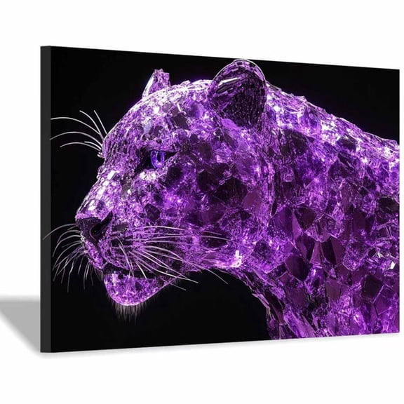 Mudket Framed Purple Crystal Leopard Canvas Wall Art, Unique Leopard Print Wall Decor, Modern Animal Wall Art Ready to Hang for Men - 24"L x 16"W