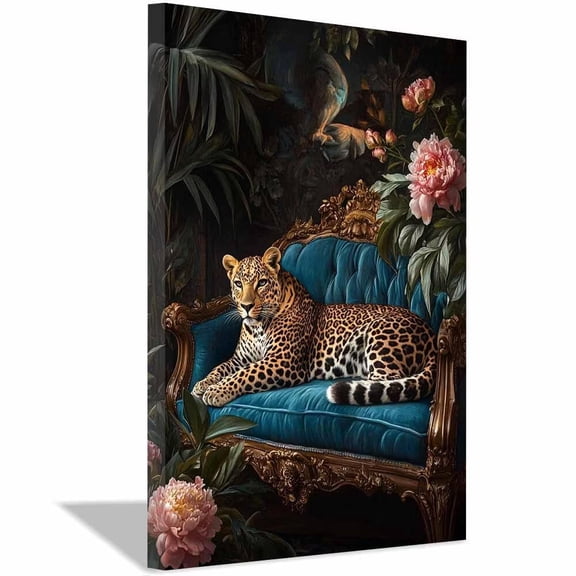 Mudket Framed Ready to Hang Luxury Leopard Canvas Wall Art, Vintage Cheetah Print Room Decor, for Living Room Bedroom Office Home Decor Modern House Decor - 12"L x 8"W