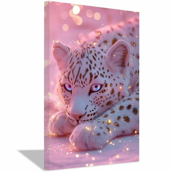 Mudket Framed Ready to Hang Pink Leopard Canvas Wall Art, Cute Trendy Cheetah Print Room Decor, Soft Dreamy Pastel Animal Wall Art for Bedroom, Living Room Decor - 30"L x 20"W