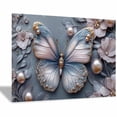 thumbnail image 1 of Mudket Framed Wall Art Ready to Hang, Blue Gray Pearl Butterfly Floral Wall Decor, Botanical Flower Canvas Print, Wall Pictures for Living Room Bedroom Office, for Home Decor - 12"L x 8"W, 1 of 10