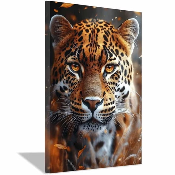 Mudket Golden Eyes Leopard Canvas Wall Art, Leopard Print Room Decor, Trendy Animal Wall Art Framed Ready to Hang for Men Bedroom - 12"L x 8"W