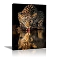 thumbnail image 1 of Mudket Leopard Drinking Water with Reflection Canvas Wall Art, Realistic Safari Wildlife Canvas Art for Living Room Bedroom Print for Office Home Decor , Framed Ready to Hang - 12"L x 8"W, 1 of 9