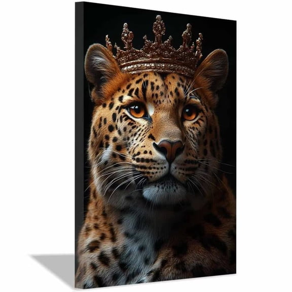 Mudket Leopard King Canvas Wall Art, Leopard with Crown Decor, Trendy Animal Print Wall Art Framed Ready to Hang for Men Bedroom - 30"L x 20"W