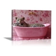 thumbnail image 1 of Mudket Leopard in Pink Bathtub with Floral Wallpaper Canvas Wall Art, Cute Bathroom Glam Wall Decor Pictures Waterproof Print for Bathroom Girls Bedroom Home Decor , Framed Ready to Hang - 12"L x 8"W, 1 of 9
