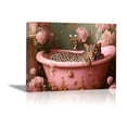 thumbnail image 1 of Mudket Leopard in Pink Bathtub with Peony Flowers Canvas Wall Art, Funny Bathroom Glam Wall Decor Pictures Waterproof Print for Bathroom Bedroom Home Decor , Framed Ready to Hang - 12"L x 8"W, 1 of 9