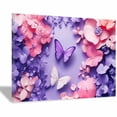 thumbnail image 1 of Mudket Paper Art Pink and Purple Flowers with Butterflies Canvas Wall Art, Floral Wall Decor, Framed Ready to Hang Artwork for Living Room Bedroom - 12"L x 8"W, 1 of 10