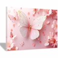 thumbnail image 1 of Mudket Pink and White Butterflies with Cherry Blossoms Canvas Wall Art, Floral Wall Decor, Framed Ready to Hang Artwork for Living Room Bedroom - 12"L x 8"W, 1 of 10