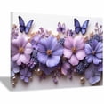 thumbnail image 1 of Mudket Purple Flower & Butterfly with Pearl Canvas Wall Art, Floral Wall Decor, Framed Ready to Hang Botanical Artwork for Living Room Bedroom Bathroom - 12"L x 8"W, 1 of 10
