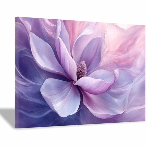 Mudket Purple Pink Abstract Magnolia Flower Canvas Wall Art, Framed Floral Print, Ready to Hang Wall Decor for Living Room Bedroom Office, Modern Elegant Artwork - 12"L x 8"W