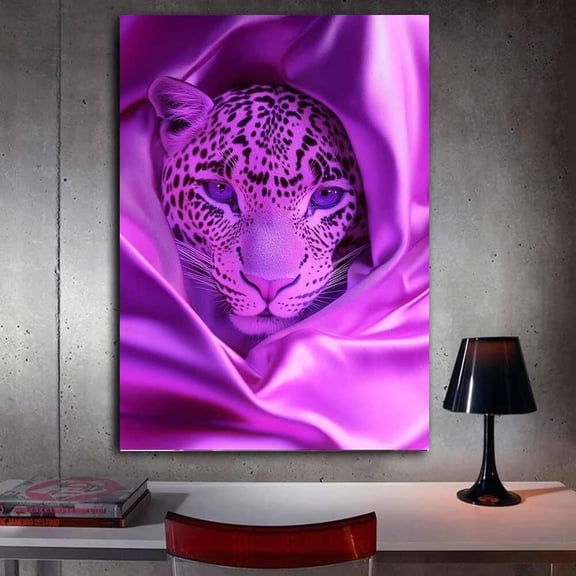 Mudket Purple Satin Pink Leopard Framed Canvas Wall Art, Trendy Soft Color Animal Print Decor for Women Bedroom, Vanity Room, Living Room, Ready to Hang - 20"L x 16"W