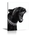 thumbnail image 1 of Mudket Roaring Black Panther with Diamond Necklace Canvas Wall Art, Modern Glam Fashion Trendy Wall Art Print for Living Room Bedroom Home Decor, Framed Ready to Hang - 12"L x 8"W, 1 of 9