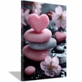 thumbnail image 1 of Mudket Stacked Pink Heart Stone Canvas Wall Art, Framed Ready to Hang, Cherry Blossom Print, Romantic Zen Wall Decor for Home Office - 12"L x 8"W, 1 of 10