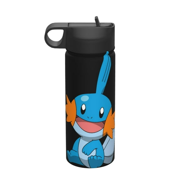 Mudkip 18oz Insulated Water Bottle, Cartoon Stainless Steel Sports Water Kettle with Straw, Travel Outdoor Portable Cup Gift for Boys Girls